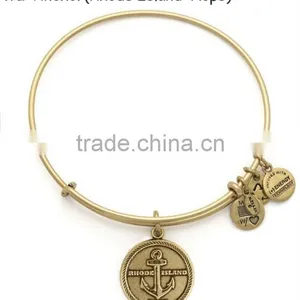 2014 Hot Design Anchor Charm Wire Bracelet Bangle Jewelry Custom Inspired Word Stamped Wire Bangle Jewelry Antique Logo Bangle thumbnail-1