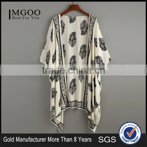 Custom Design Women Beachwear Half Loose Sleeve Beige Vintage Pattern Print Kimono thumbnail-1