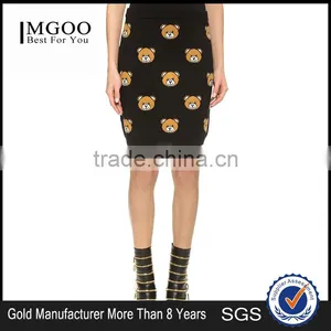 MGOO 2016 New Arrival Women Winter Slinky Skirts Bears Block Print Knitted Women Knee Length Skirts 15144M537 thumbnail-1