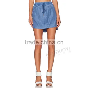 MGOO New Arrival Custom Made Denim Casual Mini Skirts For Women Blue Straight Tie Up Skirts 15144B543 thumbnail-5