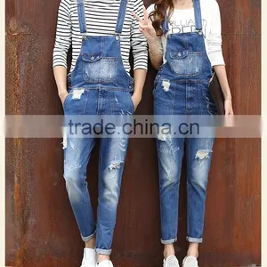 New Model Custom Boyfriend Jeans Rompers High Quality Ripped Bib Overalls for Men thumbnail-2