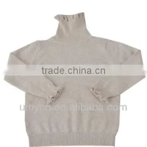 New Girl's Cotton High Collar Ruffle Edged Pullover Sweater thumbnail-1