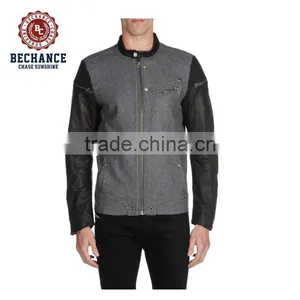 AB3204 Men New Design Leather Sleeves Wool Jackets thumbnail-2