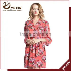 Women Sleepwear Robe Floral Pattern Wedding Bride Cotton Robe thumbnail-1