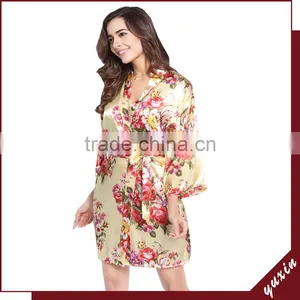 Silk Robe Sexy Kimono Bath Gown With Sleepwear Best Lady Gown Ladies Bath Gown FLS001 thumbnail-1