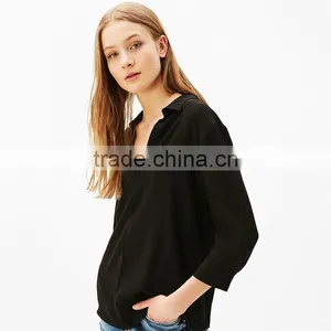2017 OEM Spring v Neck Cutting Latest Custom Shirt Women Designs thumbnail-6