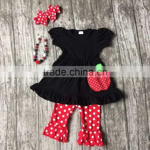Girls Summer Outfits Children Back to School Clothing Girls Apple Dress With Red White Polka Dot Capri Pants With Accessories thumbnail-6