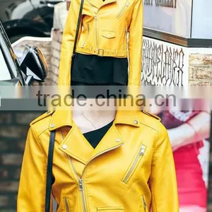 Latest Models Yellow Womens Motocycle Cool Fashion Leather Jacket thumbnail-4
