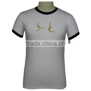 Rib Collar Short Sleeve White Golden Embroidery Tshirt thumbnail-2