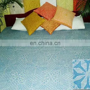 Cut Work Kantha Quilt White Patchwork Kantha Bed Cover Indian Cut Work Bedspread thumbnail-1