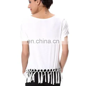 2016 Top Selling New Style Blank White Women T-shirt With Tassel thumbnail-3