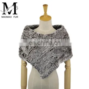Promotional Custom Made Genuine Real Rabbit Fur Shawl / Handmade Knitted Neck Scarf thumbnail-2