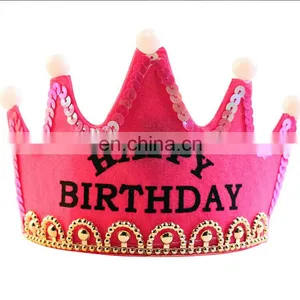 MCH-2316 New Wholesale Party Decoration Led Flashing Happy Birthday King Princess Tiara Crown Headband Hat thumbnail-3