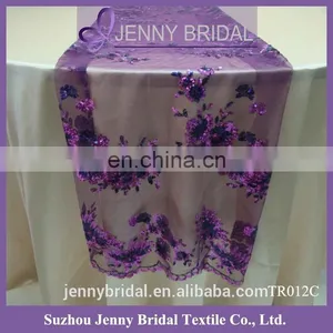 TR012B Sequin Embroidered Organza Wedding Yellow Table Runner thumbnail-3