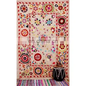 2015 Uzbek Suzani Embroidery Quilt , Handmade Indian Bed Cover Vintage Suzani Blanket / Bed Throw thumbnail-1