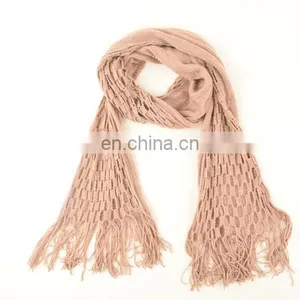 2017 Hollow Out Double Hook Flower Lady Warm Shawl Wool Scarf With Tassel thumbnail-2