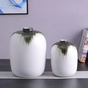 Large Calibe Wax Gourd Round Trapezoid Green And White Ceramic Vase Creative Home Decor thumbnail-2