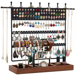 JEWELRY ORGANIZER WALL MOUNTED WALL JEWELRY ORGANIZER SET OF 3 WOOD HANGING JEWELRY ORGANIZER RUSTIC JEWELRY HANGER FOR JEWELRY STORAGE DISPLAY GIFT (BROWN+BLACK) thumbnail-3