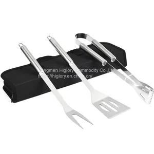 Hot Sale 3pcs Stainless Steel Barbecue Grill Tools Set Cooking Utensil Outdoor Camping BBQ Tools Set thumbnail-2
