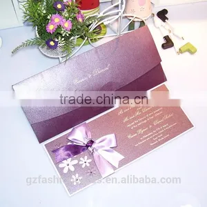 Purple Color Luxury and Simple Design Wedding Card 2016 With Ribbon thumbnail-2