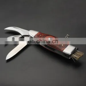 Stainless Steel Multi Function Wine Corkscrew Pocket Folding BBQ Brush Knife With Laguiole Pakka Wood Handle Mushroom Knife thumbnail-1
