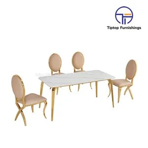 Modern Home Furniture Dinning Room Table Sets Stainless Steel Marble Dining Table thumbnail-1
