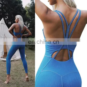 Sexy One Piece Yoga Gym Jumpsuit Ladies Dance Activewear Bra Leggings Jumpsuit Set Custom Logo Outdoor Sports Running Wear thumbnail-1