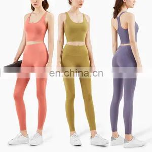 Custom Logo Hot Selling Racer Back Bra And Leggings Sports Workout Fitness Yoga Set Women Gym Training Wear Clothing thumbnail-1