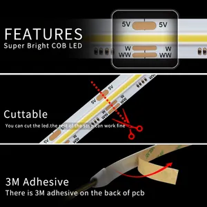 Dimmable New Dam Type FCOB CCT Linear Strip Light Natural White DC5V 320LEDs/m 320W+320WW W/WW/NW Waterproof Strip High Density thumbnail-3