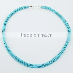 Aqua-blue Cotton Necklace Bundled Strands Silver Clasps thumbnail-1