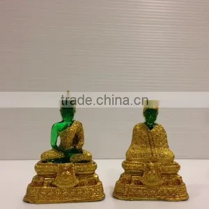 Thai Green/Jade Buddha With Gold Poly Resin thumbnail-1