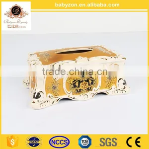 2016 High Quality Ceramic Tissue Paper Box With Gold Painted Tissue Box Design thumbnail-1
