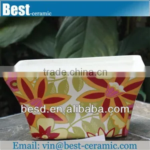 Leaf Decal Ceramic Big Flower Pot Decoration thumbnail-1