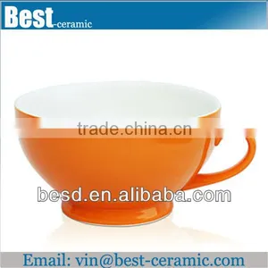 Orange Glazed Big Ceramic Soup Cup thumbnail-1