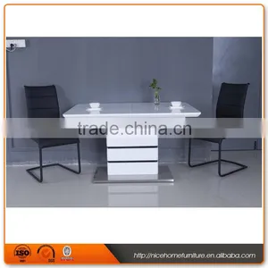 White High Gloss Wooden Dining Table Designs thumbnail-1