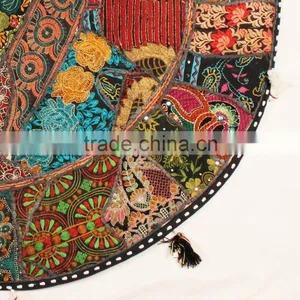 Indian Green Flloor Round Throw Cushions Indian Pillow Covers Indian Decorative Floor Cushions thumbnail-5