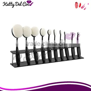 High Quality 10pcs Shiny Oval Makeup Brush Set With Handle White Black Quality Choice thumbnail-3