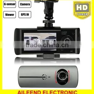 Car HD 2.7 Inch Dual Lens Cameras Dash Cam DVR Video Recorder G-sensor GPS R300 Gps Dual Camera Car-dvr thumbnail-1