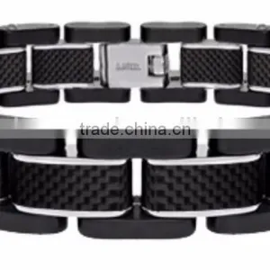 Fashion Men's Stainless Steel & Carbon Fiber Polished Bracelet Wholesale thumbnail-2