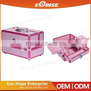 Sunrise Essential Pro Aluminum Makeup Train Case With Rolling Tray and Lock Pink Purple Colors thumbnail-2