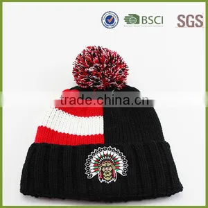 Custom Free Knitting Pattern Hat Cuffed Embroidery Free Pom Beanie thumbnail-1