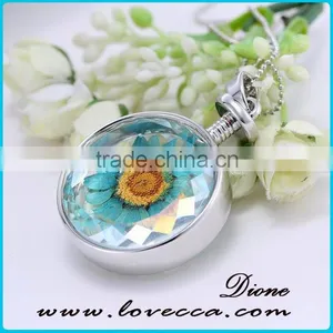 New Trendy Jewelry Real Dried Sunflower Glass Locket Style Necklace thumbnail-4