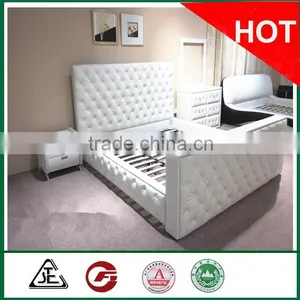 13073 Soft White Leather Bed With Button Headboard/latest Bonded Leather Bed Designs thumbnail-1
