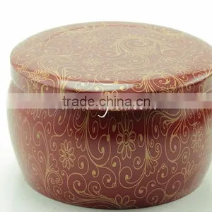 Red Vivid Flower Round Tin Plate Tea Canister for Matcha thumbnail-4