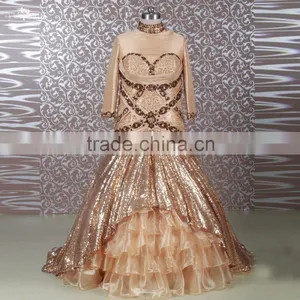 RSE689 Long Sleeves Bronze Indian Beaded Dresses For Muslim Mother Of The Bride thumbnail-1