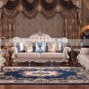 Classic European Style Living Room Solid Wood Magnolia Flower Hand Carving Genuine Leather Sofa Set thumbnail-5