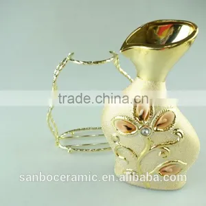 High Quanlity Electroplated Gold Ceramic Vase for Wholesale With Iron Stand thumbnail-3