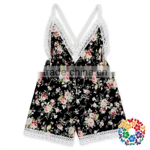 Florals Cotton Backless Lace Fringe Baby Clothes Romper Wholesale thumbnail-4