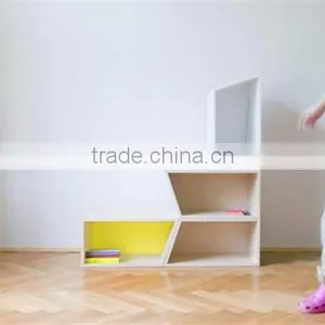 Wooden Cube Shelf Diy Modern Bookcase Wooden Foot Stool thumbnail-1