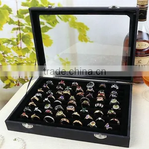 Black Wooden Leather Jewelry Display Stand Ring Tray thumbnail-1